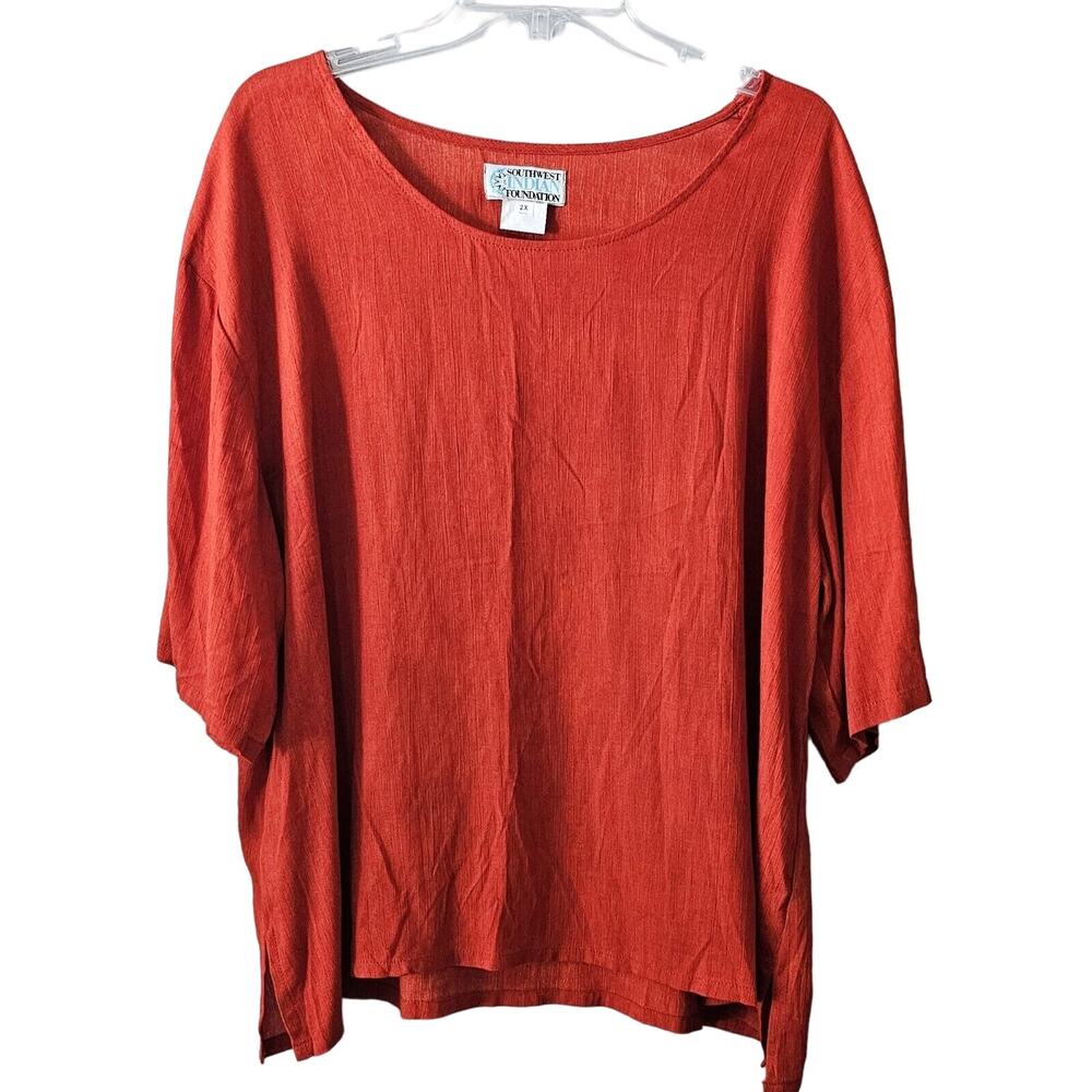 Southwest Indian Foundation Shirt Women's Size 2X Burnt Sienna Orange 100% Rayon